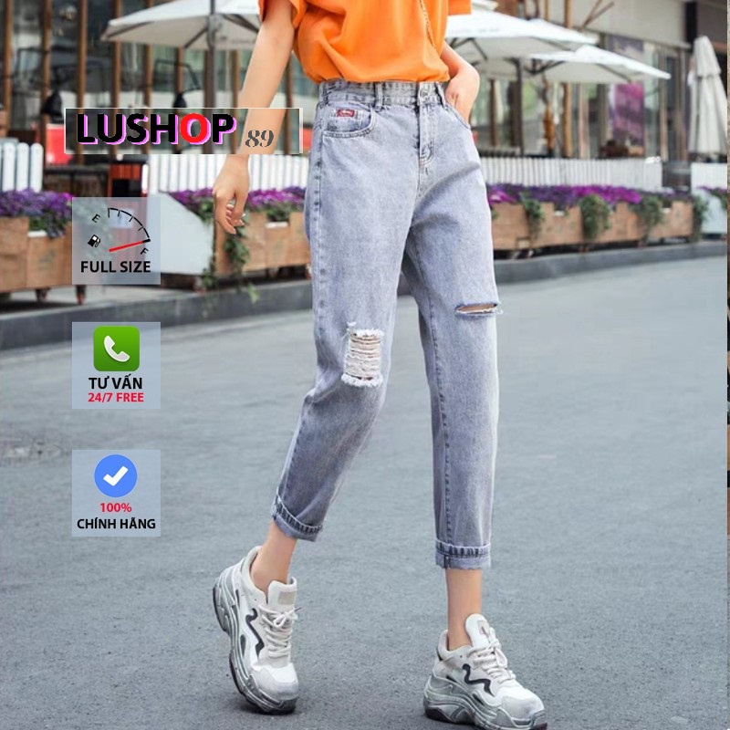Quần bò baggy nữ quần jeans nữ quần rách phong cách bụi cạp cao quần nữ đẹp 3 size S M L hot Lushop89 QT17 | BigBuy360 - bigbuy360.vn