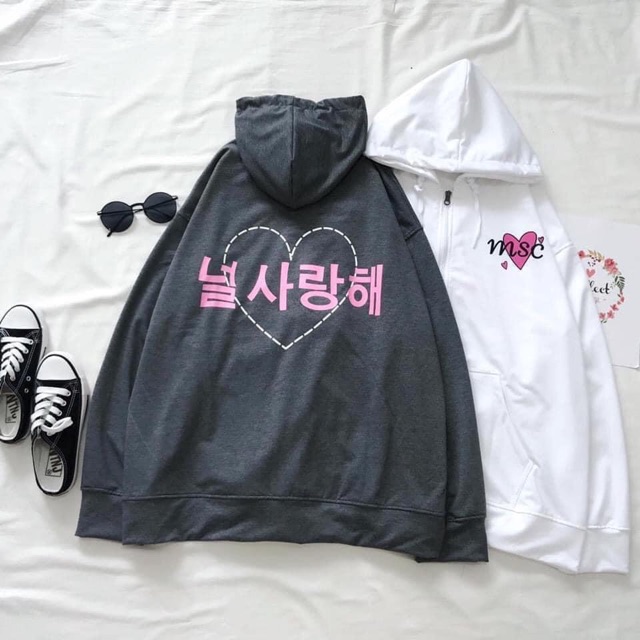 Áo Hoodie Zip Tim MSC Chữ Hàn Ulzzang Ảnh Thật