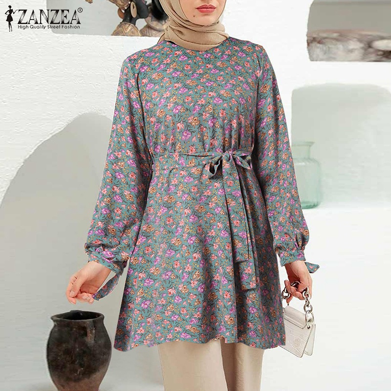 Zanzea Áo Tay Dài Cổ Tròn In Họa Tiết Hoa Dành Cho Phụ Nữ Hồi Giáo