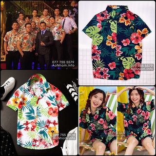 Áo Sơ Mi Hawaii Đi Biển Mềm Mát - Hoa Dăm Bụt Bông Lan - Áo Đôi Đồng Phục Nhóm Lớp Team Building Hoạ Tiết Hoa Lá #AB