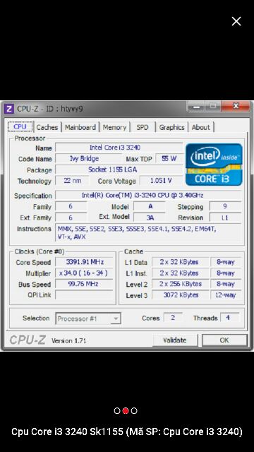 CPU Intel Core I3 3240 SK1155 Ivy Bridge (3Mb-3,4Ghz-5GT/S) | BigBuy360 - bigbuy360.vn