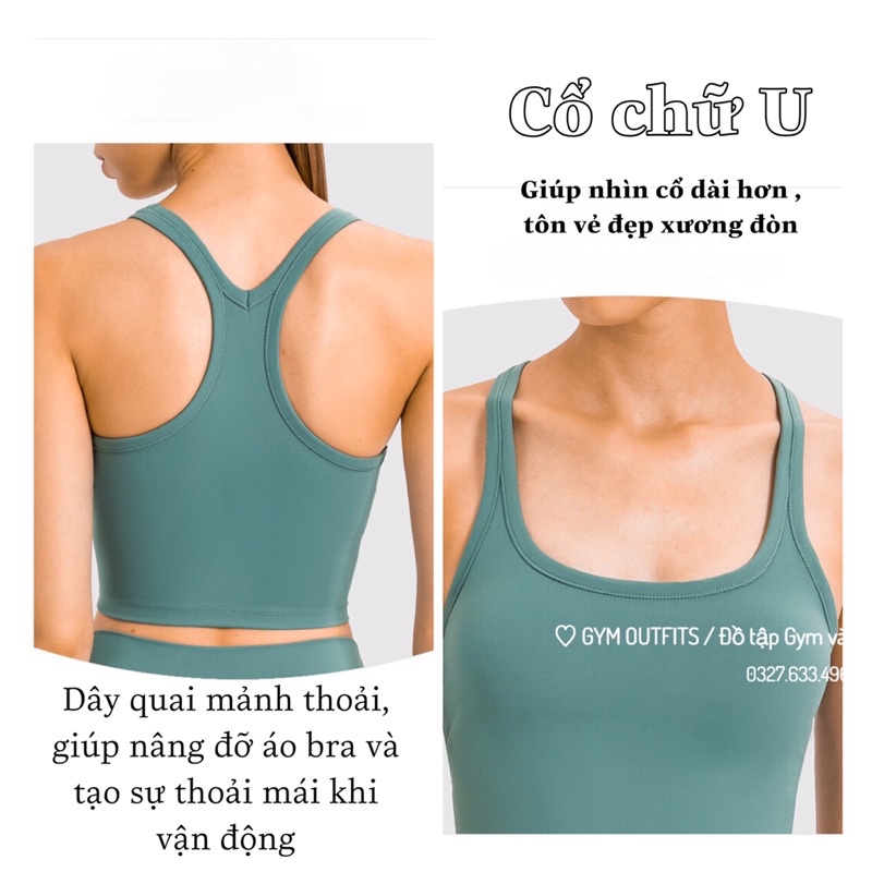 Áo Tank Tập Gym - Yoga Nữ Racerback Crop Tank Top Bra - Áo Lót Thể Thao Cao Cấp Nâng Đỡ Ngực Có Sẵn Mút Lót
