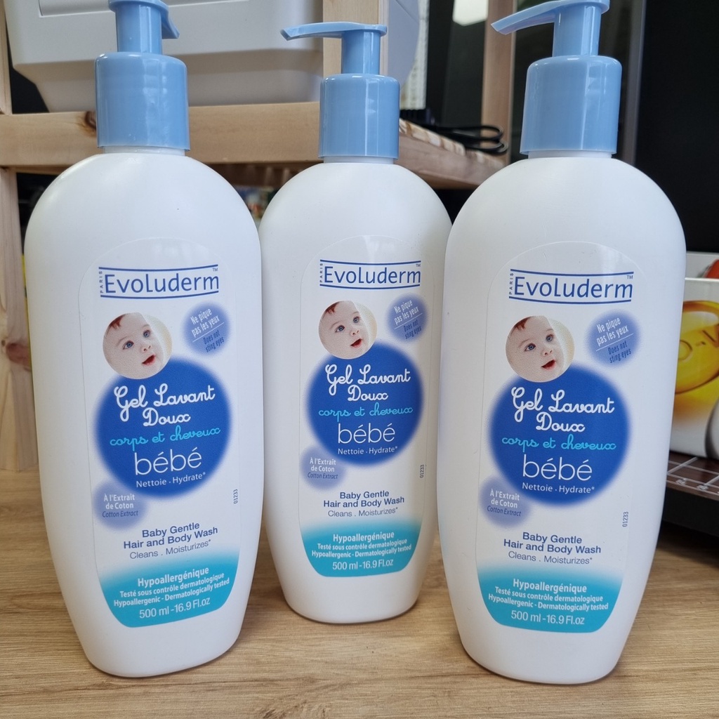 Pháp - Sữa tắm bé EVOLUDERM Bebe Baby Gentle Hair And Body Wash 500ml