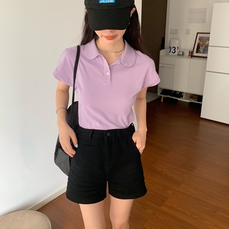 Áo thun ngắn Peppermint cổ polo màu trơn thời trang 52985