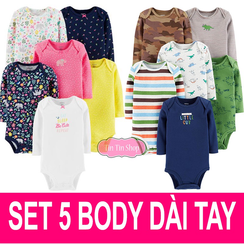 Set 5 body chip dài tay cho bé trai, bé gái Hàng xuất dư (Chọn Mẫu Ngẫu Nhiên) BDSDT-5C