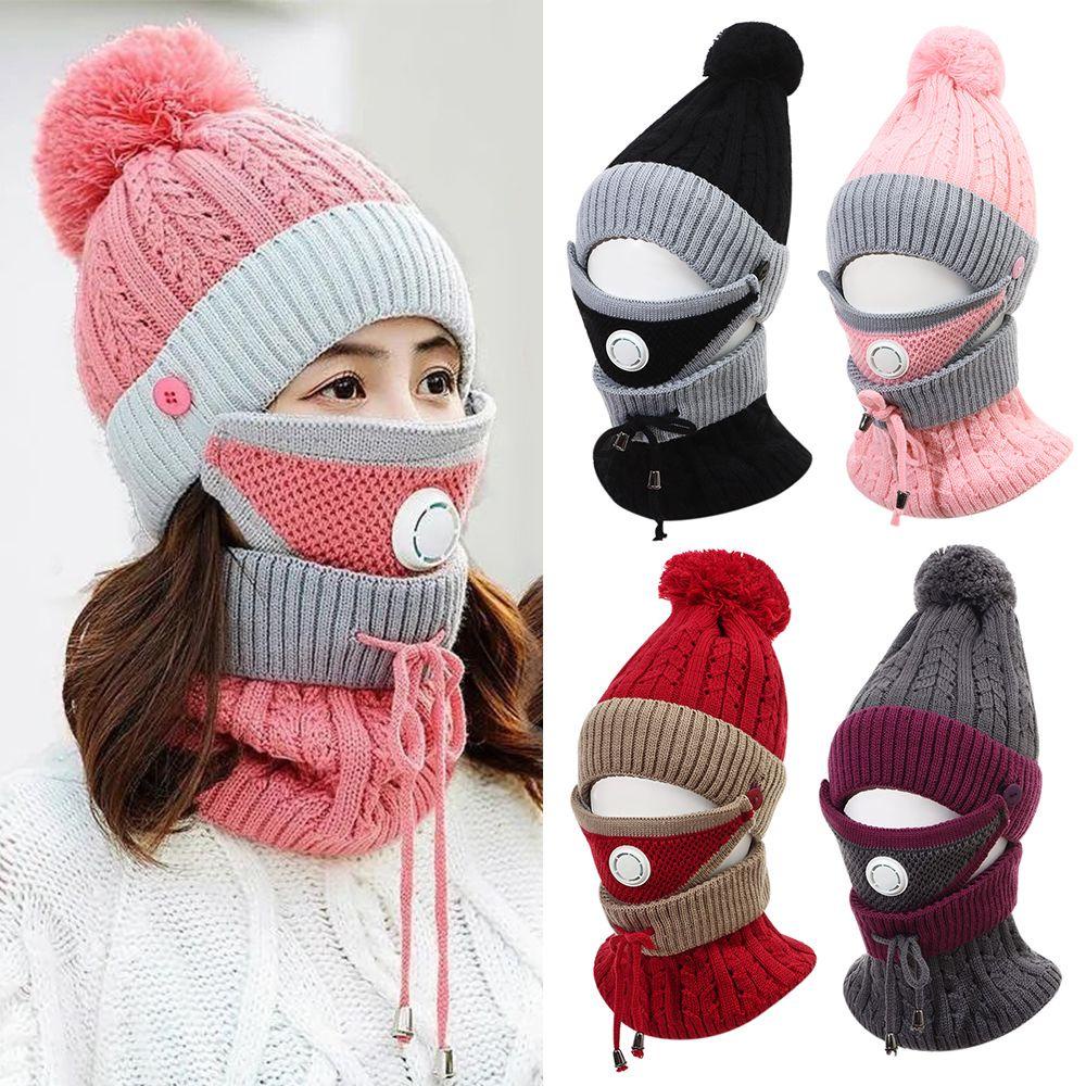 Set Mũ Beanie + Khăn Choàng Cổ + Bịt Tai Thời Trang Mùa Đông Ấm Áp