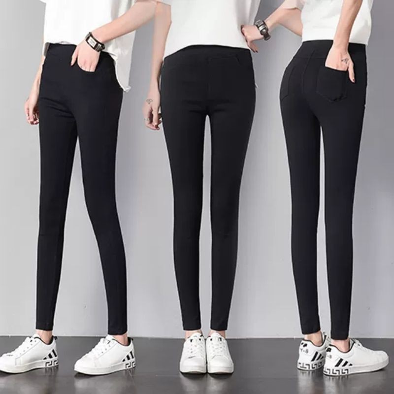 Quần legging nữ lưng cao co dãn 4 chiều Màu đen Quần cotton nâng mông cạp cao Mặc tập gym thể thao thể dục tôn dáng