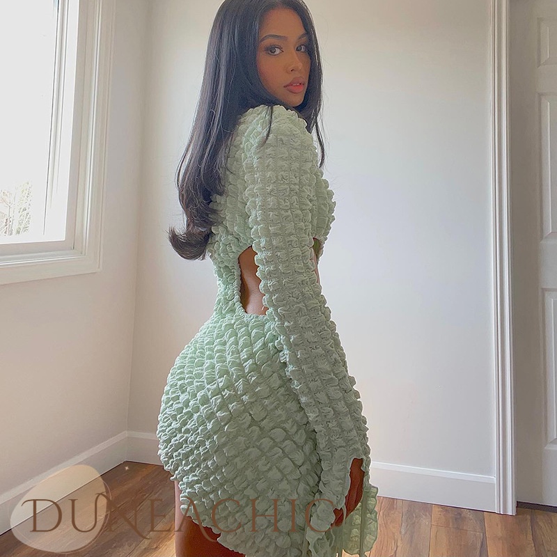 DUNEA Đầm tay dài cổ tròn thời trang dành cho nữ