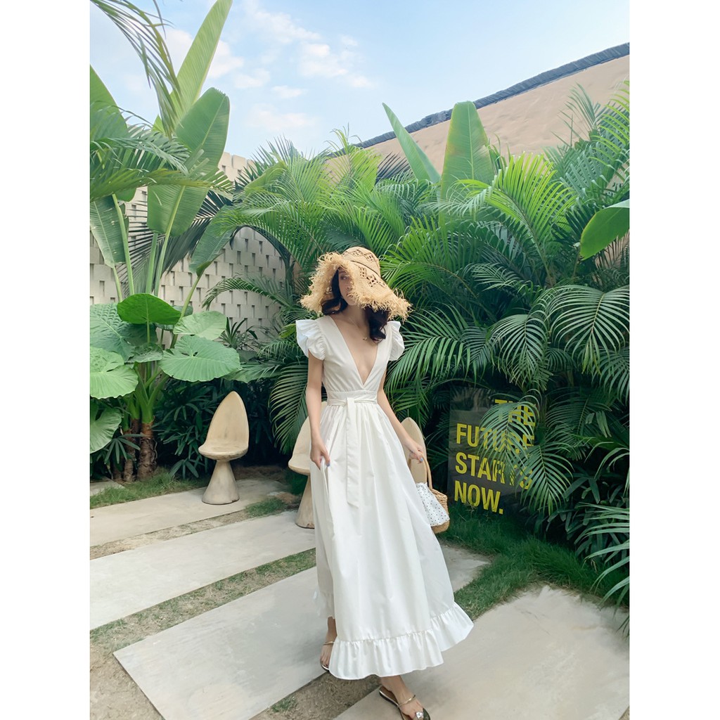 ĐẦM MAXI VÁY MAXI TRẮNG HỞ LƯNG ĐI BIỂN QUẢNG CHÂU | BigBuy360 - bigbuy360.vn