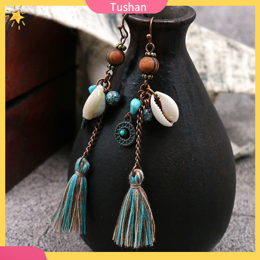 Đôi Bông Tai Dáng Dài Phối Tua Rua Phong Cách Bohemian Thời Trang Cho Nữ