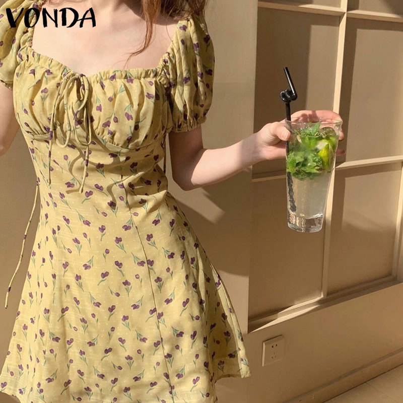 Đầm VONDA Tay Ngắn Cổ Vuông Họa Tiết Hoa Thời Trang Mùa Hè Dành Cho Nữ | BigBuy360 - bigbuy360.vn