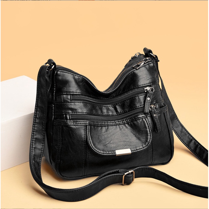 Túi xách nữ đeo chéo da mềm Quảng Châu nhiều ngăn vạch nổi ngang BAG U DV18