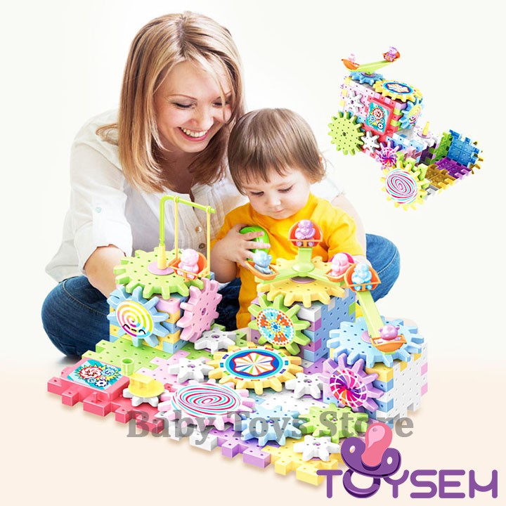 Đồ chơi xếp hình lắp ráp Toysem 83 chi tiết mô hình xoay bánh răng - Quà tặng sinh nhật, thôi nôi cho bé
