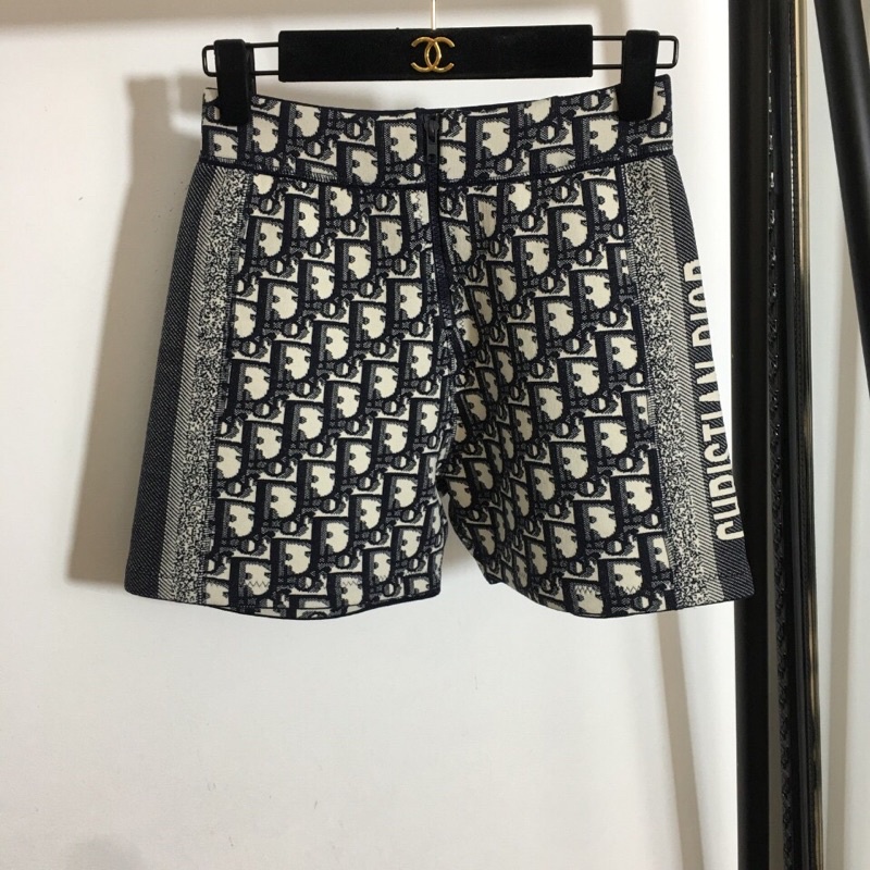 Bộ đồ dệt kim mới logo hoa lá cũ Áo khoác cardigan có dây kéo dài tay + quần short, màu xanh đậm dior CD