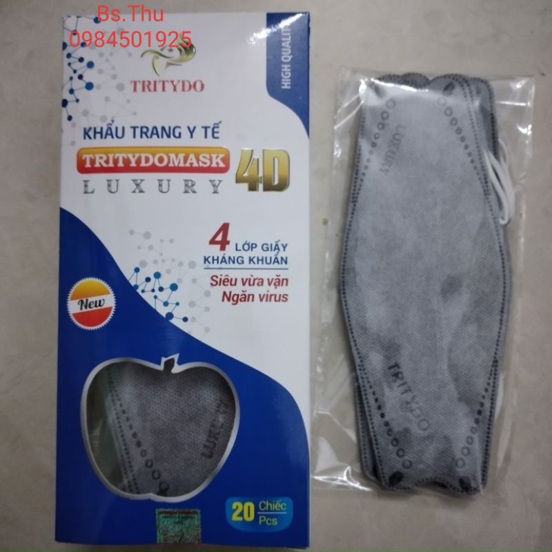 Khẩu trang y tế 4D Tritydo Tritydomask Luxury 4 lớp giấy kháng khuẩn siêu vừa vặn, ngăn virus