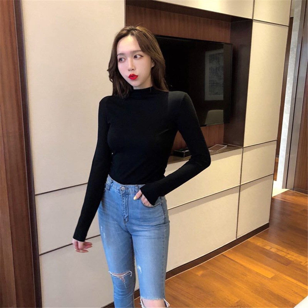 Áo kiểu nữ tay dài cổ lọ phong cách Hàn Quốc | BigBuy360 - bigbuy360.vn