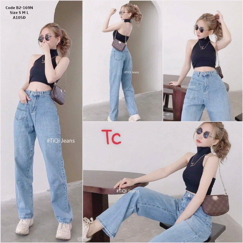 Quần bò ống rộng túi trước