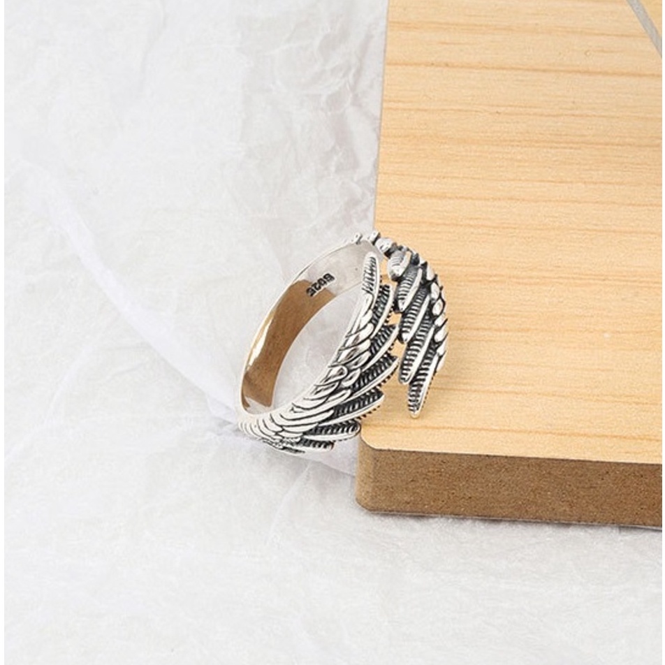 Nhẫn Nam 2W Phong Cách HipHop Ngầu Cá Tính SAZ Màu Bạc Đẹp Cao Cấp - Nhân Nam Họa tiết Đôi Cánh Chất Liệu Titan