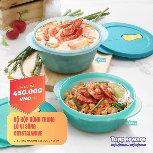 Tupperware Bát quay vi sóng / Hộp quay vi sóng Crystalware Soup Bowl