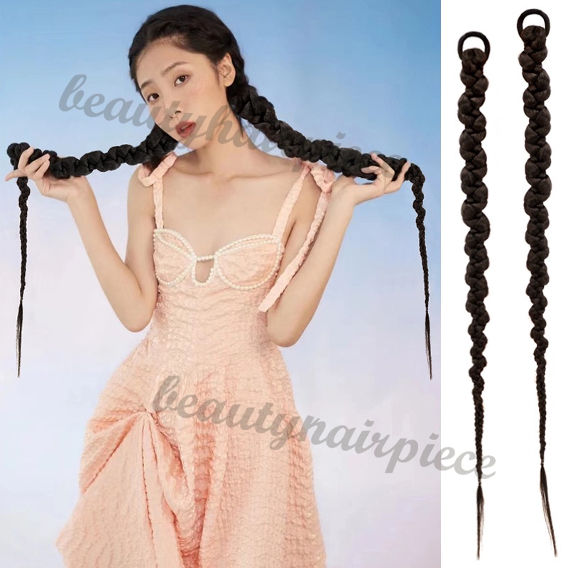 Đuôi Tóc Giả Thắt Bím Bằng Sợi Tổng Hợp Kèm Dây Cao Su Dài Dùng Tập Boxing
