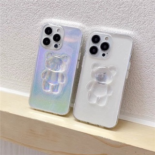 Ốp lưng iphone gấu hologram kèm nhũ phản quang - 7plus-13promax