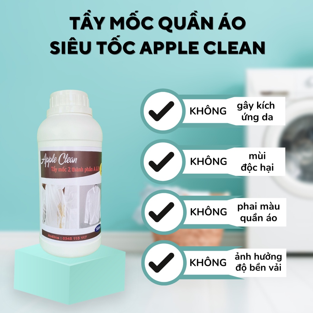 Dung Dịch Tẩy Mốc Quần Áo Apple Clean loại 500ml/1L hiệu quả siêu tốc