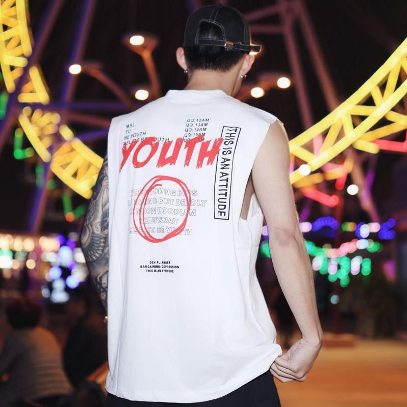 phiên bản Hàn Quốc áo thun không tay hip-hop bóng rổ ghi lê nam lót rời