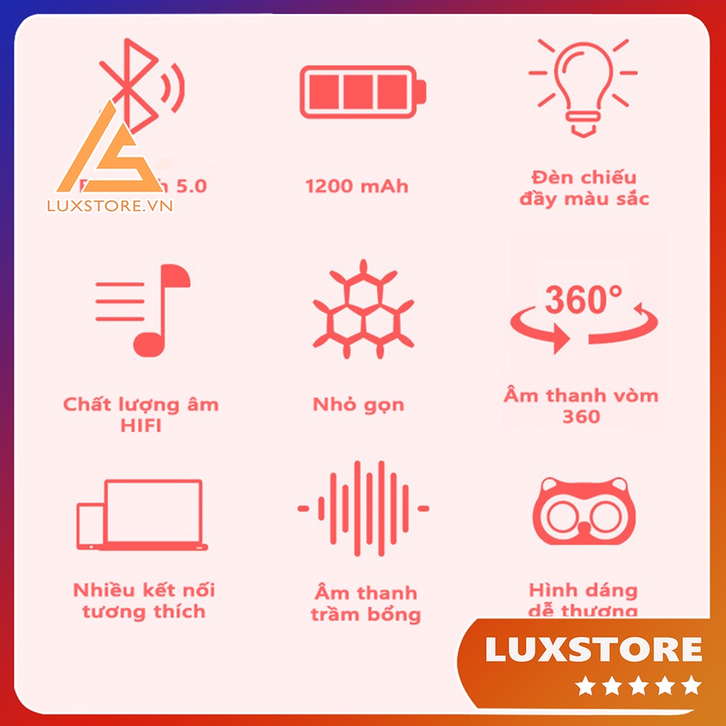 LOA BLUETOOTH CÚ MÈO SIÊU CUTE ĐÈN LED MẮT NHÁY THEO NHẠC ÂM THANH VÒM 360 – LUXSTORE