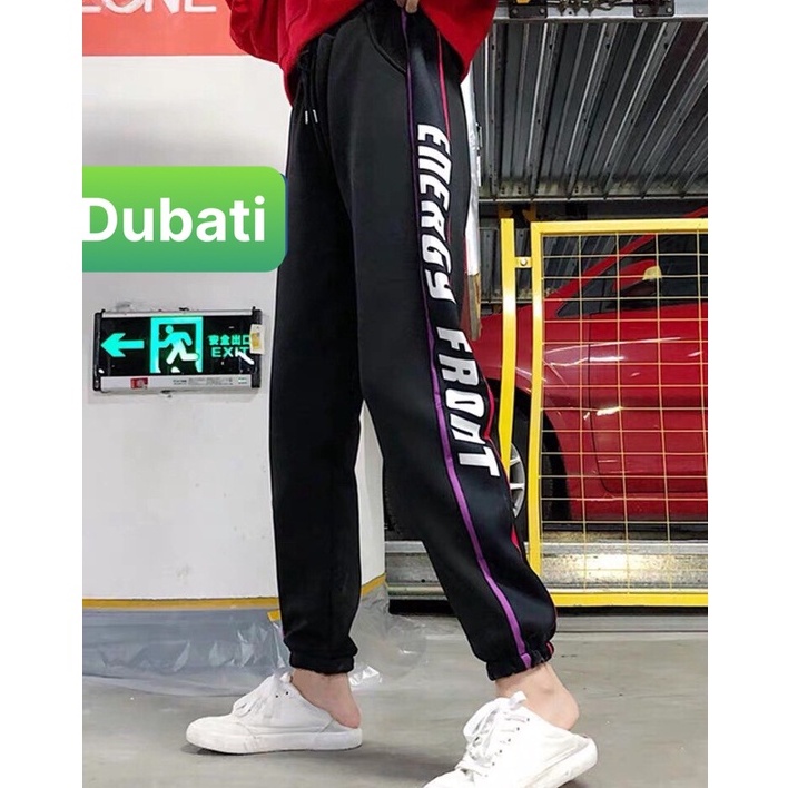 QUẦN JOGGER THỂ THAO VIỀN CHỮ ĐÙI CHẤT NỈ DA CÁ NAM NỮ CÓ BO PHONG CÁCH SÀNH ĐIỆU -DUBATI FASHION