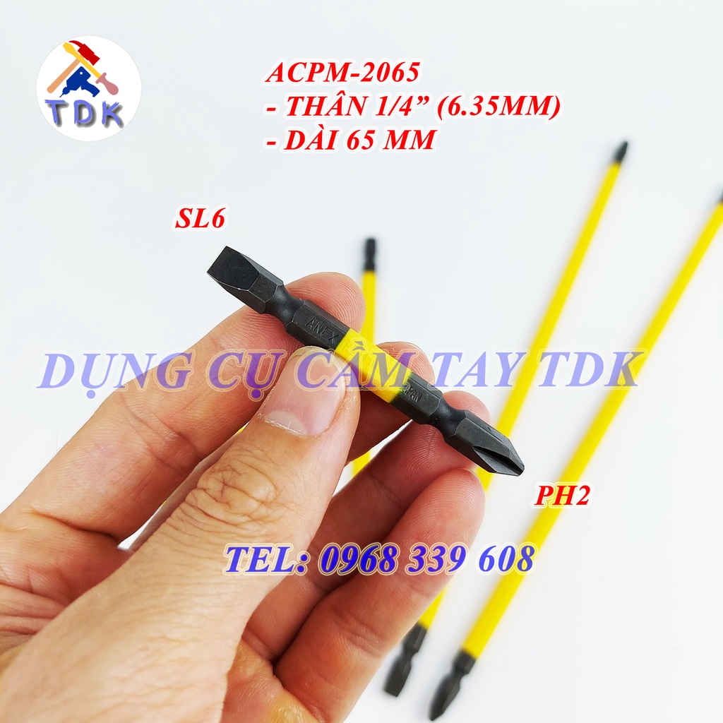 Mũi vít 2 đầu Nhật Bản PH2 / -6mm, mũi bắn vít nam châm Anex ACPM