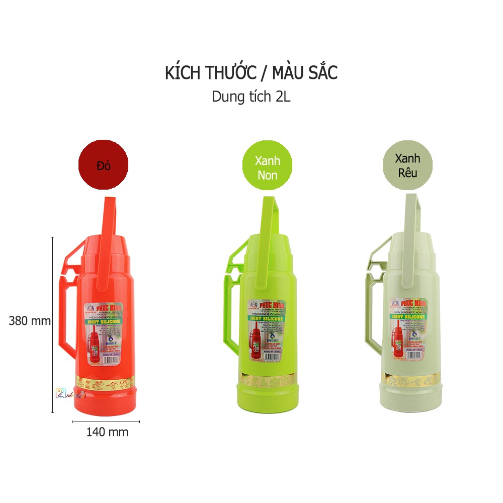 Bình thủy 2 Lít - Phích nhựa JOINT SILICONE 2 Lít - HP 0320S - Phúc Minh THP