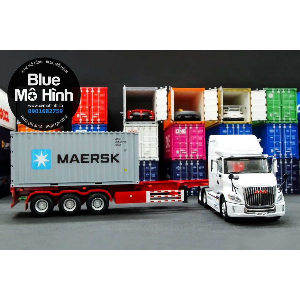 Blue mô hình | Xe mô hình container xe đầu kéo JAC Truck 1:24