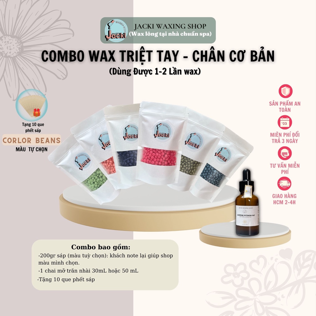 COMBO WAX TAY - CHÂN TIẾT KIỆM JWS (200GR SÁP + 30ML MỠ TRĂN) TẶNG 10 QUE PHẾT SÁP