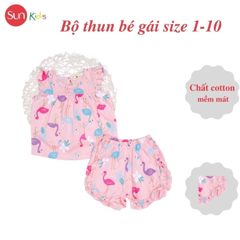 Đồ bộ thun bé gái, đồ bộ trẻ em chất cotton, có nhiều màu, size 1-10 tuổi - SUNKIDS1