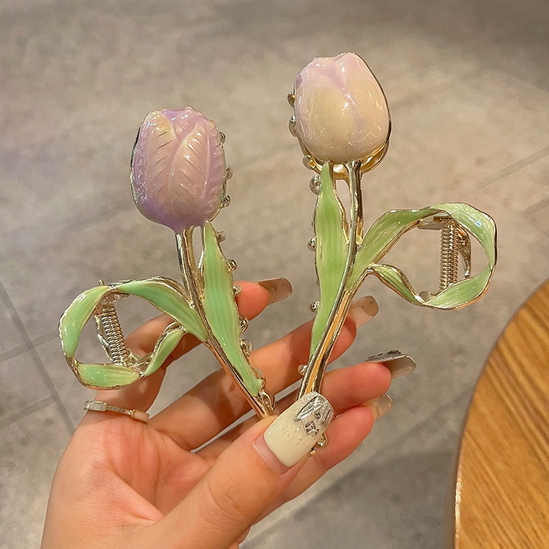 Kẹp Tóc Hoa Tulip / Cá Mập Bằng Kim Loại Thời Trang Cho Nữ