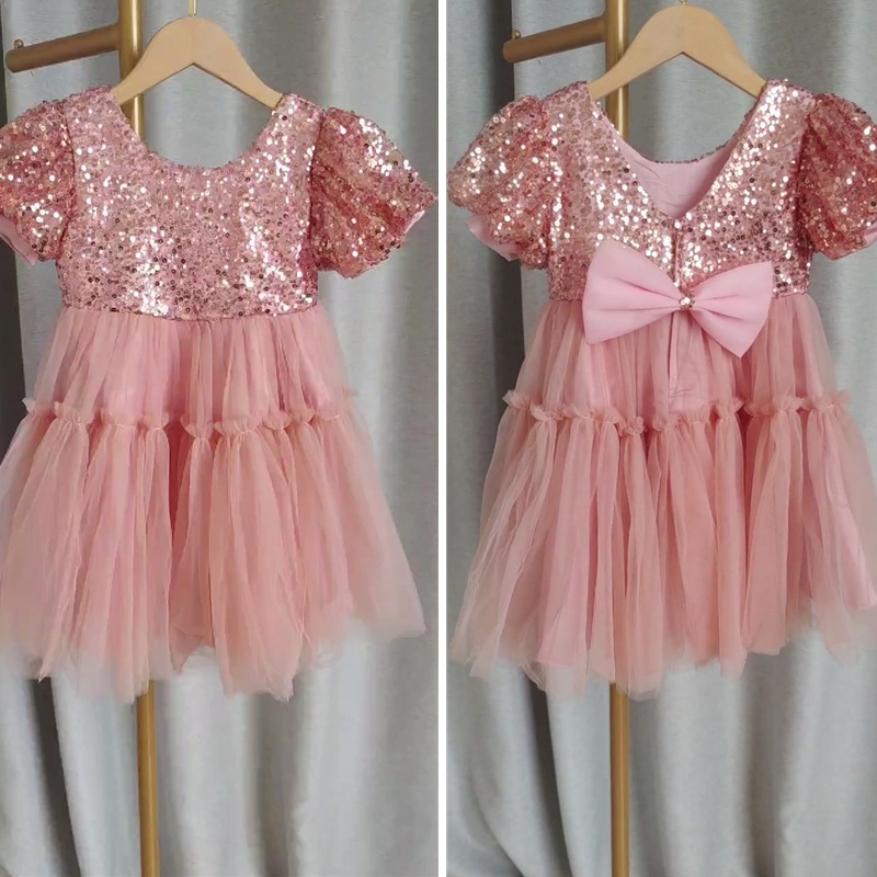 Đầm Công Chúa Dự Tiệc Cưới / Sinh Nhật Tay Phồng Đính Kim Sa Lấp Lánh Cho Bé Gái