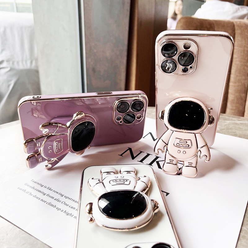 6D Plating Astronaut Hidden Stand Phone Case Huawei Y9 2019 Y9 Prime 2019 Y9s Honor 8X Honor 50 Pro 50 SE Nova 5T Nova 9 Nova 9 Pro Nova 9 SE Camera Protective Soft Cover