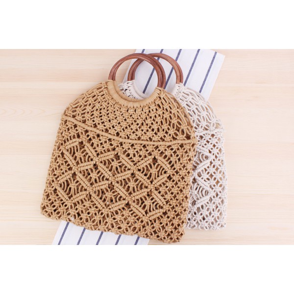 Túi len đan quai mây tròn