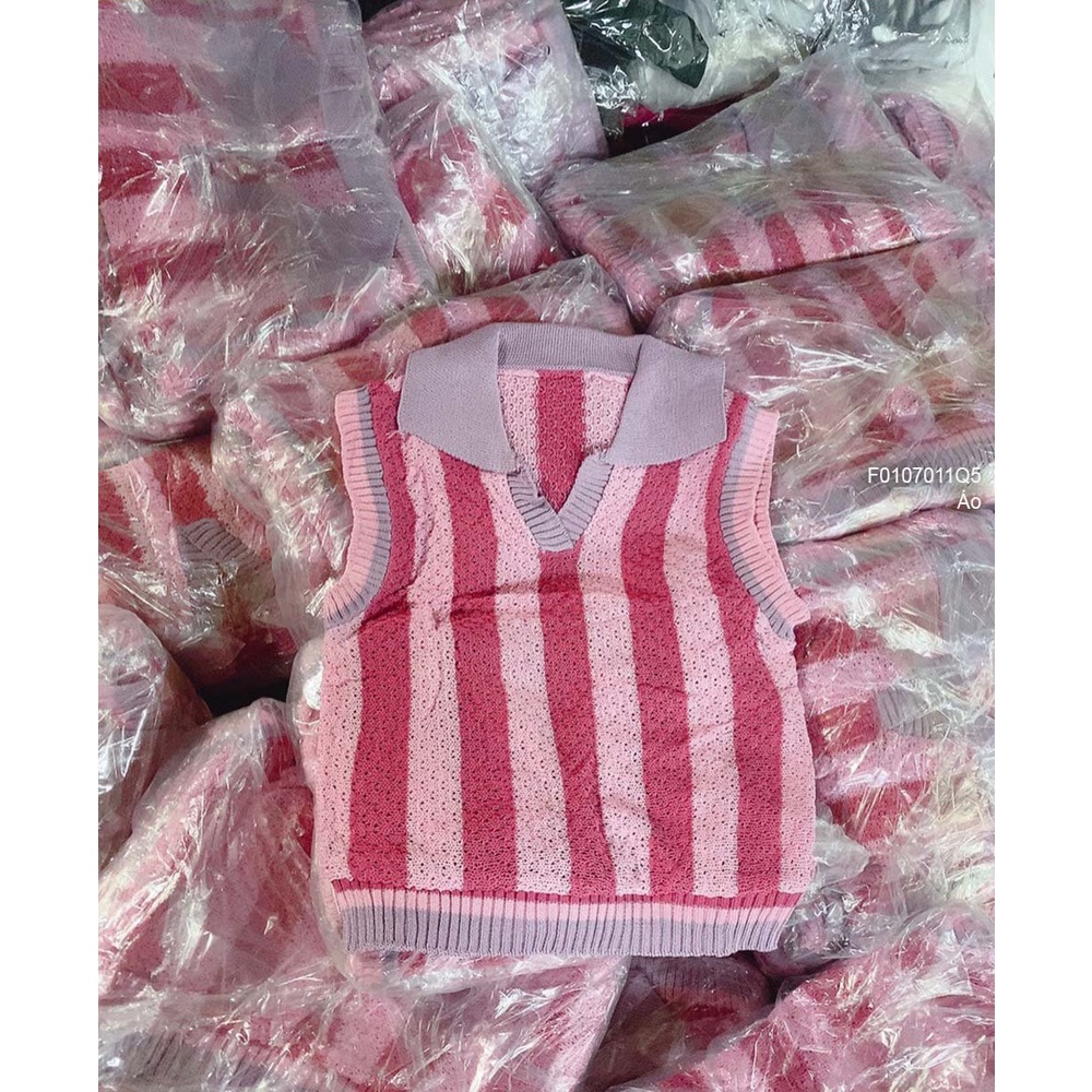 Áo len kiểu sọc cổ tim bẻ sát nách hàng QC!