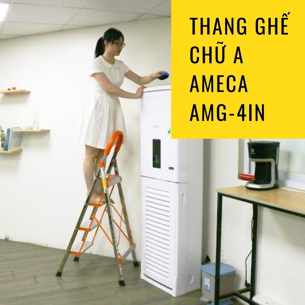 Thang ghế chữ a AMECA AMG inox tay vịn gấp gọn đa năng 3,4,5,6,7 bậc, bảo hành chính hãng 18 tháng