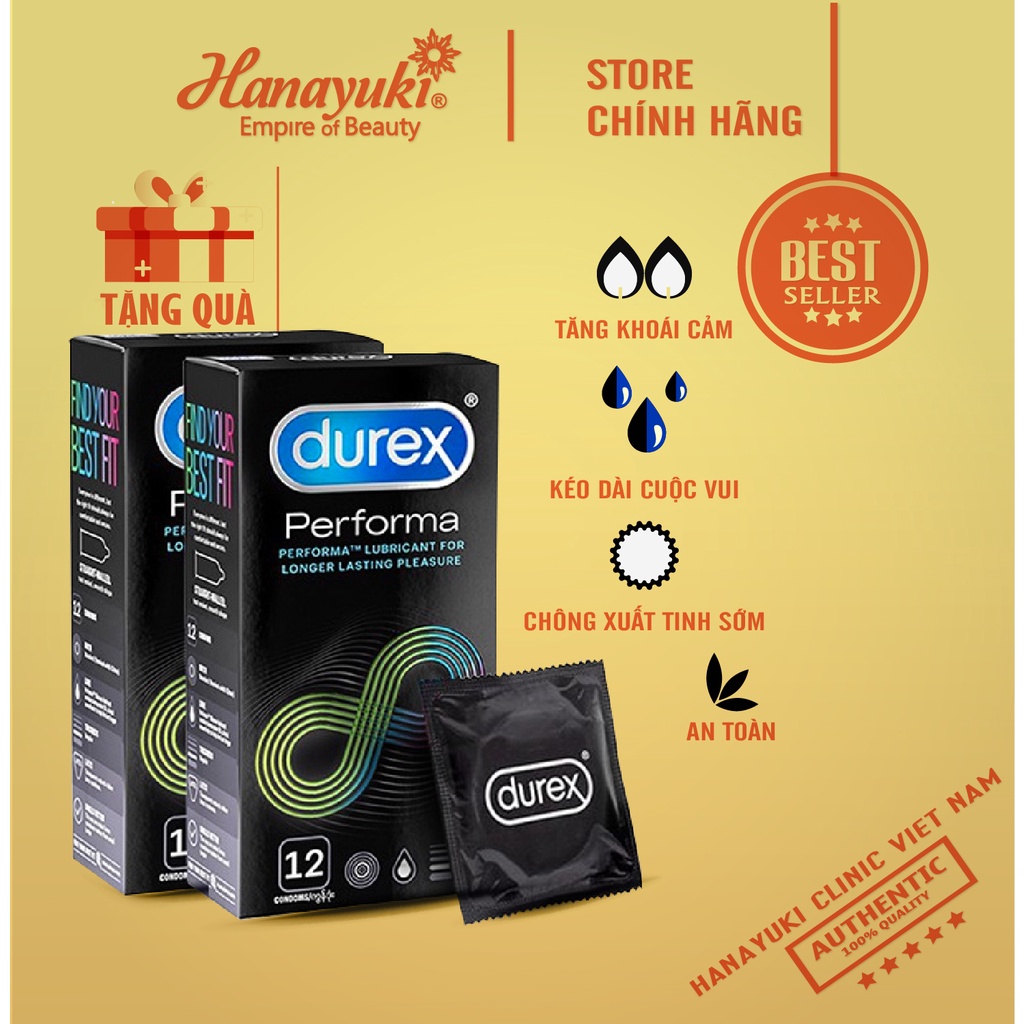 Sỉ  - 1 cái- Bao cao su Durex Performa chống xuất tinh sớm kéo dài thời gian yêu cực khoái chính hãng - Hanayuki (1 cái)