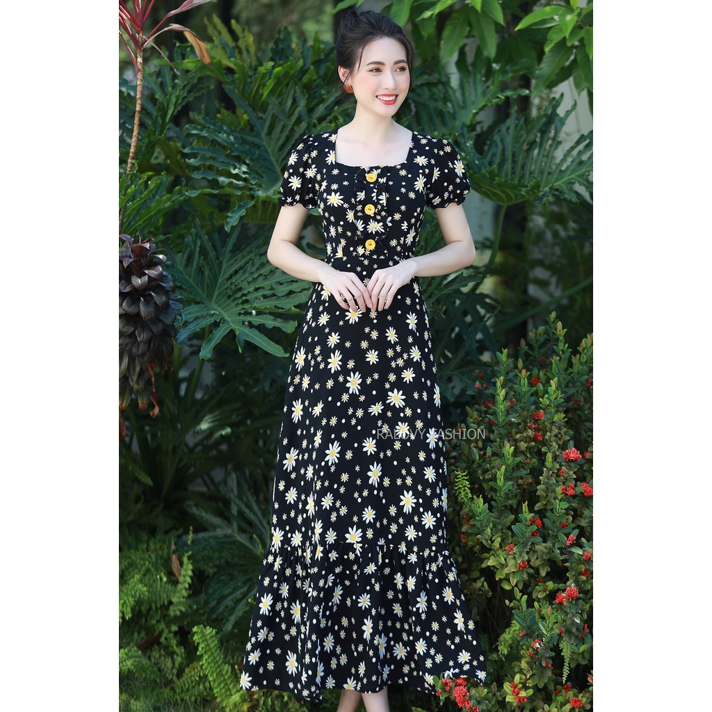 Váy đầm trung niên đẹp sang trọng, váy lụa hoa cúc dáng dài, váy bigsize [THANH LÝ LẺ SIZE]