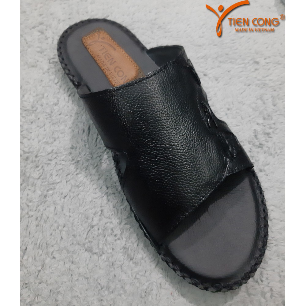 Dép Quai Ngang Nam Da Bò Tiến Công Màu Đen - TCF1036