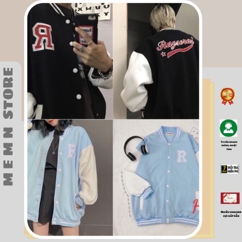 Áo bomber cúc bấm thêu chữ nổi r TARA 604