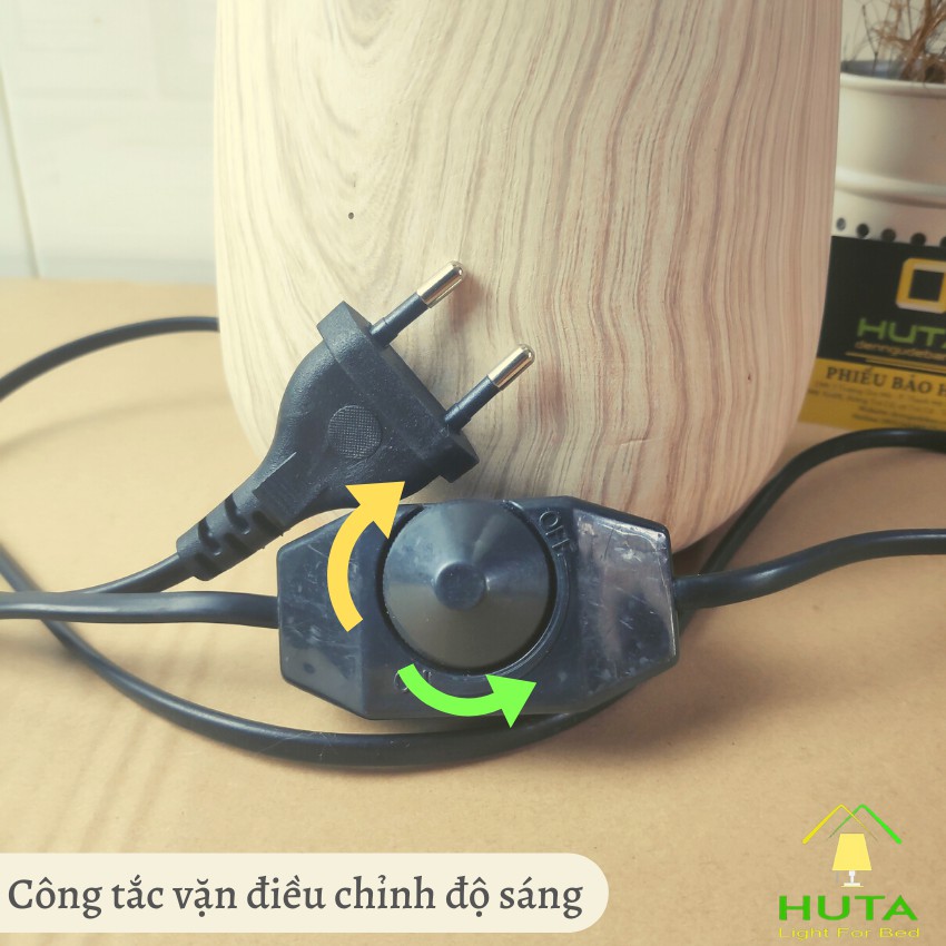 Đèn Ngủ Để Bàn Vân Gỗ Vintage, Thân Gốm Sứ, Điều Chỉnh Độ Sáng, Chao Vải, Led Ánh Sáng Vàng, Decor Phòng Ngủ, HUTA S11