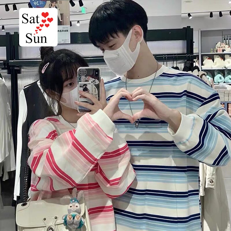 Áo sweater unisex kẻ to form rộng kiểu dáng phong cách năng động satsun