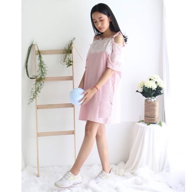 Đầm suông 2 dây phối ren MH