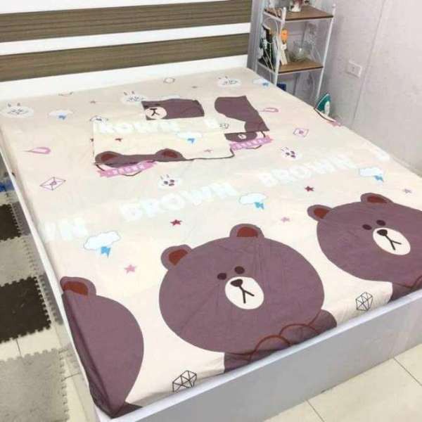 Bộ Ga Gối Cotton Poly Mẫu GẤU Nấu Brown Cute