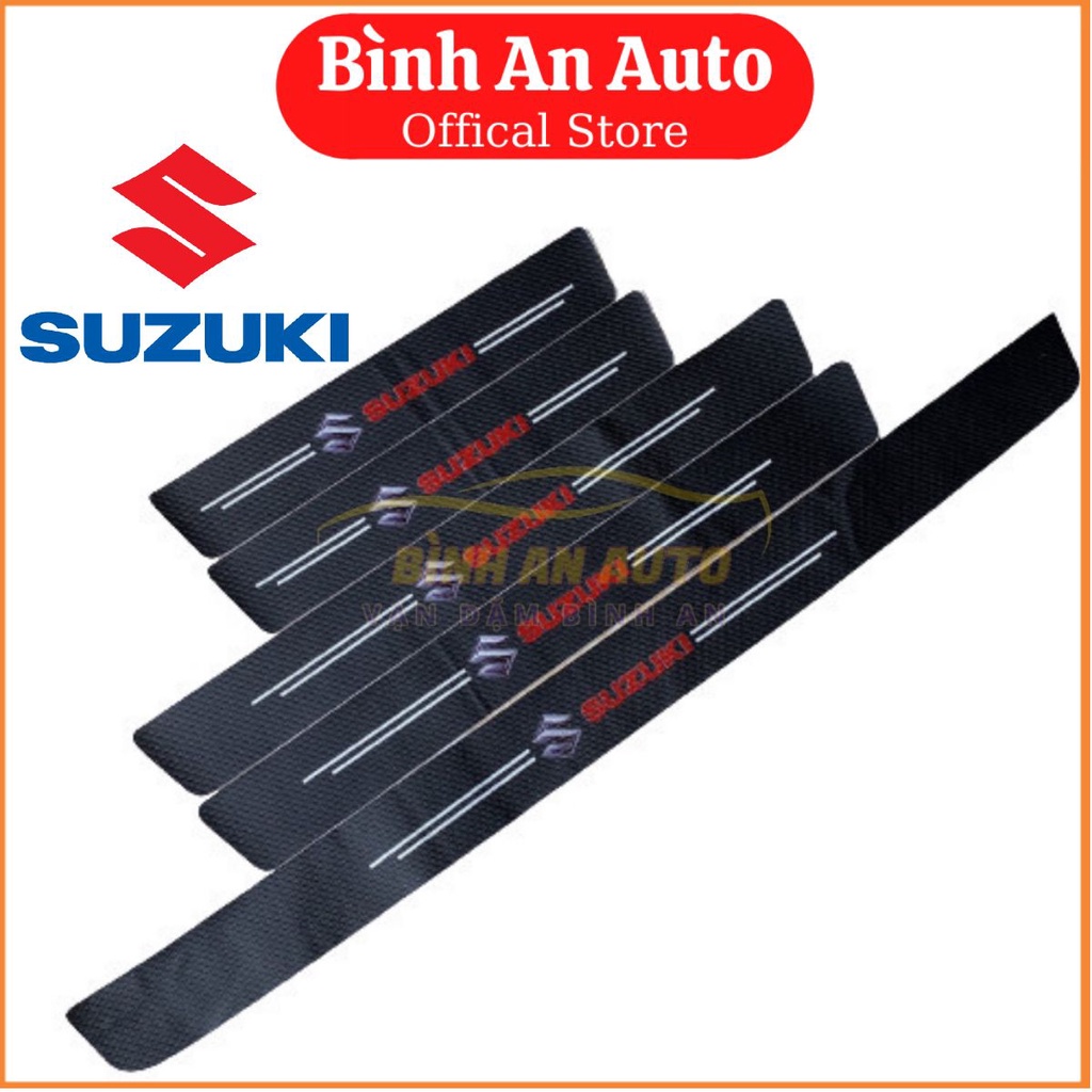 SUZUKI - BỘ MIẾNG Dán Chống Trầy Xước Có Logo Hãng Suzuki Bảo Vệ Bậc Cửa Và Dán Cốp Xe Hơi, Xe Ô Tô Bằng Sợi Carbon