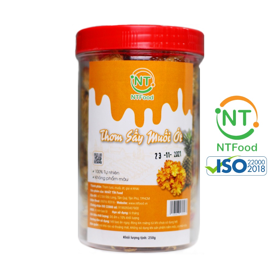 [Mã BMBAU50 giảm 7% đơn 99K] Thơm sấy muối ớt NTFood hủ Pet 250g - Nhất Tín Food